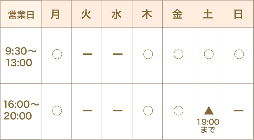 営業時間・出勤日表