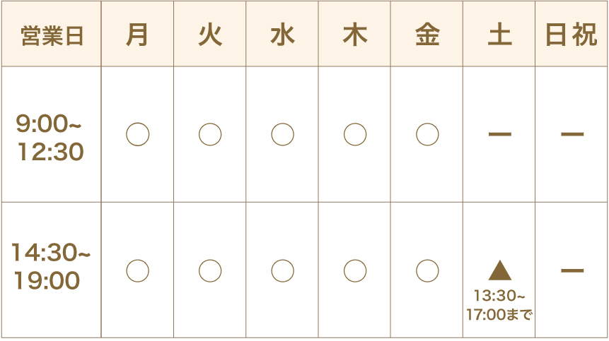 営業時間・出勤日表