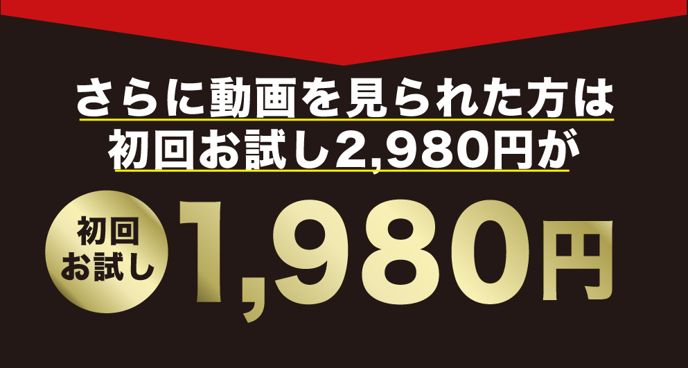 さらに動画を見られた方は初回お試し2,980円が初回お試し1,980円!