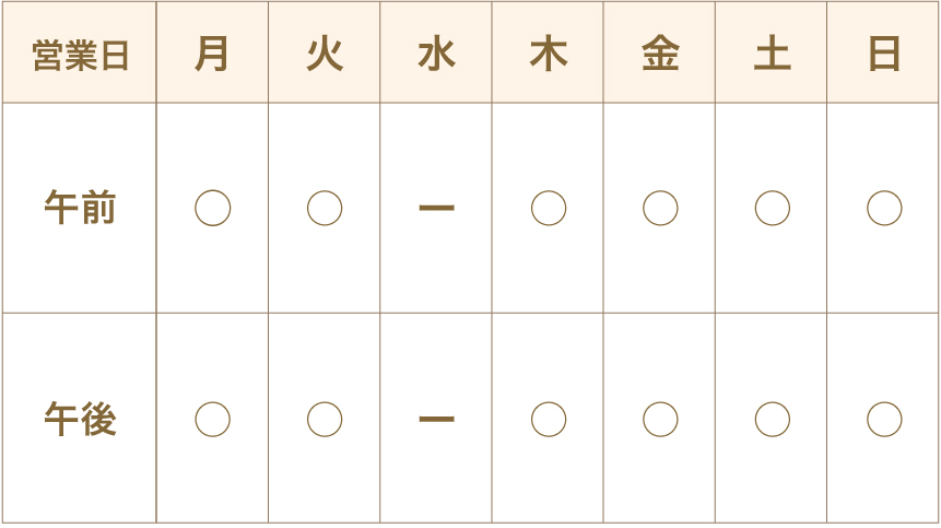 営業時間・出勤日表