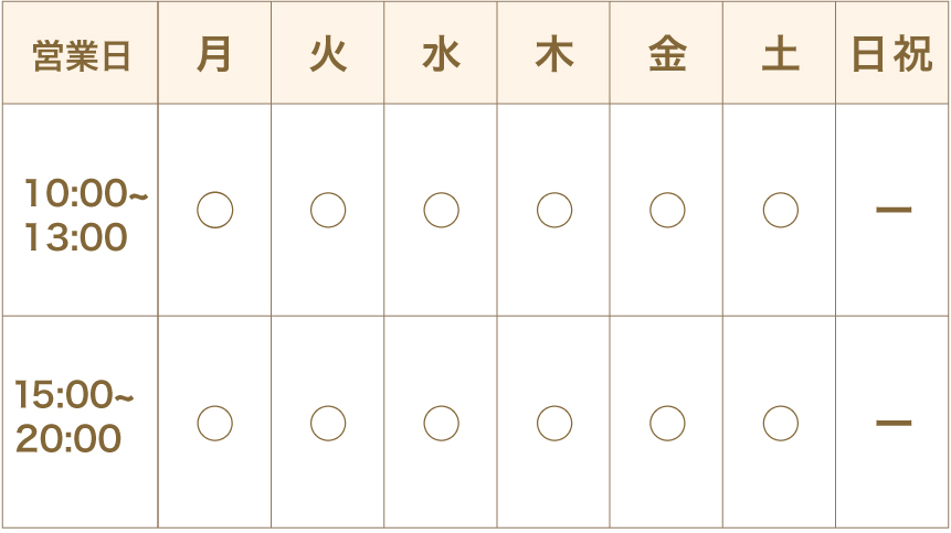 営業時間・出勤日表