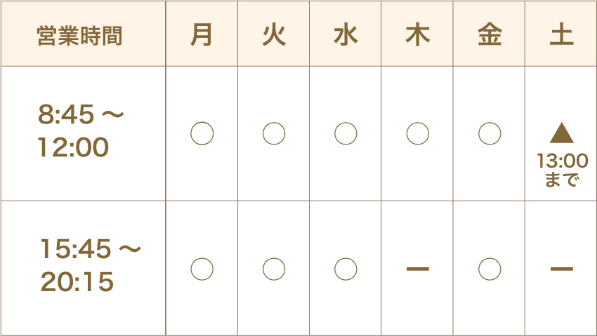 営業時間・出勤日表