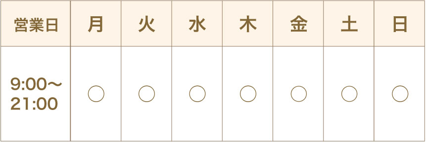 営業時間・出勤日表